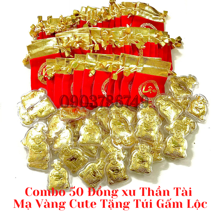 Combo 50 Ông Thần Tài Mạ Vàng Tặng Túi Gấm Lộc - SP005491